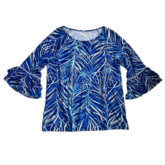 Lilly Pulitzer Laddie Top Women’s Small Twilight Blue Ruffle Sleeves - Picture 4 of 9
